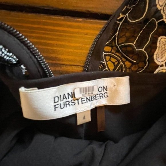 Diane Von Furstenberg‎ Black White Lace Midi Floral Lace Scalloped Dress Size 4 - Picture 9 of 9